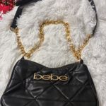 Bebe  Gia Crossbody Bag Black Quilted Faux Leather Gold Chain Strap Purse Photo 10