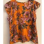 Farm Rio  Adonis Pintucked Blouse No Tie Orange Pink Floral Flutter Sleeve GUC S Photo 0