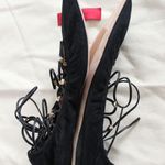 Valentino Black Suede Gold Rockstud Lace Up Ankle Photo 4
