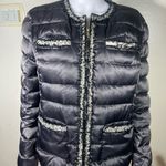 Karl Lagerfeld  Black & Gold Tweed Detail Front Zip Puffer Jacket size XL Photo 1