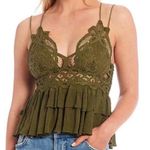 Free People NWT Womens medium olive sparrow green Adella lace cross strap Cami Photo 0