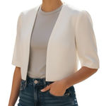 Christinaeffe Ivory Open Front Bolero Jacket(Size 44) White Photo 0
