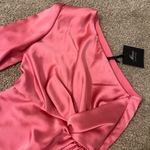 NWT Muse By Marchesa Gardenia One Sleeve Satin Dress in Size 0 & color “Punch” Pink Photo 5