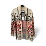 Lucky Brand  Southwestern Aztec Open Front Cardigan – Beige/Red/Black Photo 6