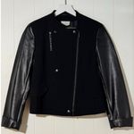 Akris Punto · Wool & Lambskin Leather Sleeve Asymmetrical Moto Jacket · Black 6 Photo 0