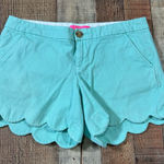 Lilly Pulitzer Scallop Hem Aqua Mint Shorts Size 6 Cotton Blend Summer Preppy Photo 0