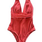 Cupshe  Ginger Ribbed & Ruched One-Piece Orange swimsuit size Medium Photo 7