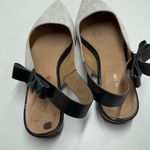All Black Flats Womens 37.5 6.5 Black White Slingback Bow Tie Pointed Toe Photo 3