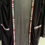 Black Sheer Duster with Logo Trim Size 1X Photo 3