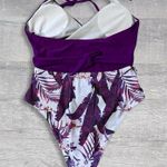 Tropical Print Halter One Piece Monokini Swim Suit Large Wrap Purple Floral Photo 2