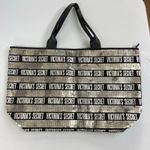 Victoria's Secret black silver sequin striped large tote bag purse zip lined Photo 0
