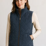 Wishlist Blue Quilted Corduroy Zip Front Vest Satin Lined Pockets Outdoor Size M Photo 0