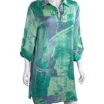 Entro  Green Blue Abstract Print Shirt Dress Collared 3/4 Sleeve Womens Photo 1