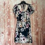 Venus Navy Blue Halter Pink Floral Flounce Top Dress Size L Photo 4