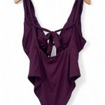 Becca L Reconnect One Piece Swimsuit Burgundy Oxblood Plunging Beaded Charms Photo 4