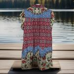 Mix Print Floral Shirtdress Ruffle Sleeve Button Down Boho Hippy Retro L? Yellow Size L Photo 2