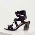 Tom Ford  Black Strappy Leather Toe Ring Metallic Tan Block Heel Sandals Photo 1