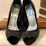 Heart in D Black With Rhinestones Peeptoe Stiletto Size 10 Photo 7
