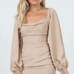 Princess Polly  Dress Womens 2‎ Beige Lillie Long Sleeve Mini Balloon Sleeve Photo 0