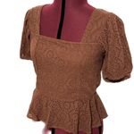 Band of Gypsies BAND OF THE FREE Palmer Eyelet Lace Walnut Brown Boho Peplum Top NWT Large Photo 2