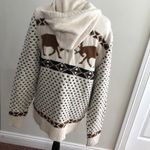 American Eagle  Outfitters Womens Hooded Sweater M Deer Knit Acrylic Cotton Beige Photo 9