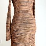 ZARA Ribbed Knit Midi Dress Long Cutout Sleeve Brown A Line Cotton Blend S NWT Photo 14