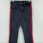ZARA  Black Washed High Waisted‎ Red Velvet Stripe Jeans Size 4 Photo 9