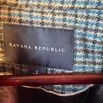 Banana Republic Plaid Wool Blend Peplum Coat Jacket | Blue Tan | Size 2 Photo 7