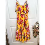 1. State  Yellow Floral Print Strapless Ruffled Tiered Summer Dress Size Small Photo 2