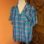 Vtg 70s Colorful Plaid Button Down Shirt Size L Photo 8