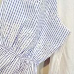 cupio Poplin Embroidered Stripe Sleeve T-shirt Women's Medium Blue White NWT Photo 6