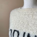 Nasty Gal | Cream GOOD IN BED Graphic Loungewear Fuzzy Cropped Sweater S… Photo 4