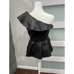 Antonio Melani Black One Shoulder Ruffle Peplum Faux Leather Top Photo 2