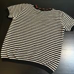 Loft  Black and White Striped Sweater with bright Trim Photo 4