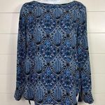 Loft Ann Taylor Pattern Long Sleeve Blouse Shirt Blue sz XS Photo 0