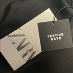 ZARA NWT Womens Sz Small - Black Open Back Balloon Rhinestone Collar Appliqués Photo 3