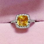 14kt White Gold 2+ Carat Cushion Cut Diamond Halo Citrine Ring Silver Size 6 Photo 10