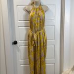 Aakaa  Yellow HOLTZ SATIN PRINTED HALTER JUMPSUIT Large NWT Photo 3