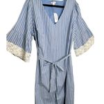 Westport V Neck Bell Sleeve Dress Blue White Stripe Crochet Lace Sleeve Size 20 Photo 2