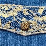 Vintage Denim Dress Button Front Medium Wash Short Sleeve Custom Lace OOAK Blue Size L Photo 7