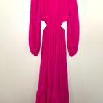 Aura  Tiered Maxi Dress Cut Out Long Sleeve Chiffon Hot Pink Size S Photo 3