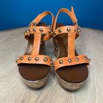 Juicy Couture Kipper Stud Strappy Leather Wedge Sandals Orange Women’s Size 7.5 Photo 4
