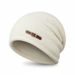 Slouchy Stretchy Winter Cozy Cream Buckle Beanie Knit Hat One Size Thick Soft Tan Photo 1