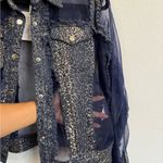 NWT Adore Denim Jacket W/Sheer & Gold Animal Print NWOT Sz S Blue bbz Photo 4