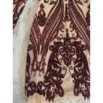 Main Strip  sequin bodycon mini dress, nude mesh with burgundy‎ beaded design L Photo 6
