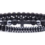 Black Matte Agate with Onyx Bead Cross Bracelet Black Photo 0