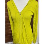 Athleta sz S Fine Knit Hooded Sweater Sweatshirt Double Zip Neon Yellow Green Photo 0