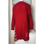 Juju*Be Red Ripped Distressed Knit Pullover Hi Low 3/4 Sleeve Sweater Size Large Photo 7
