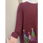 Quacker Factory  Women’s Red Cardigan Sequins Tree Embroidered Long Sleeves Large Photo 5