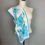 Vintage Vera Neumann Scarf Floral Rectangular White Bright Blue‎ Delicate Long Blue Photo 4